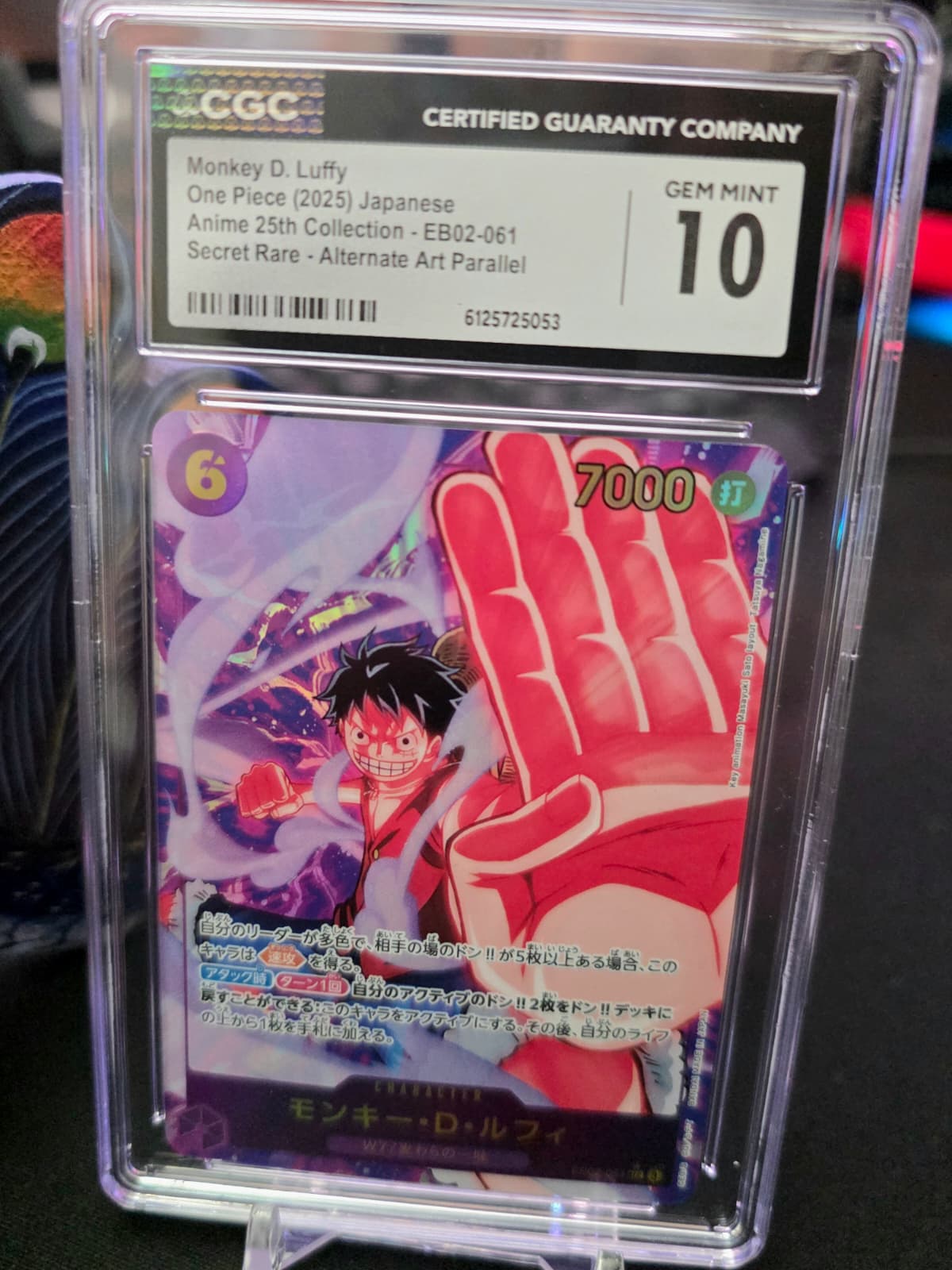 2025 One Piece Anime 25th Collection Alt Art Monkey D. Luffy EB02-061 CGC Pristine 10 + Free Stand