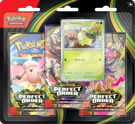 Pokemon Mega Evolution Perfect Order 3-Pack Blister Chikorita Sealed